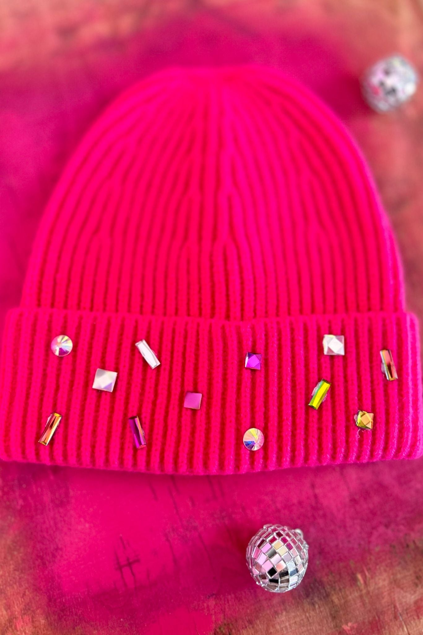  Pink Bling Stone Embellished Knit Beanie Hat, accessory, beanie, must have accessory, elevated beanie, shop style your senses 