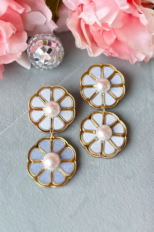 Blue Retro Floral Pearl Accent Statement Earrings, accessory, earrings, gold earrings, must have earrings, shop style your senses by mallory fitzsimmons, ssys by mallory fitzsimmons