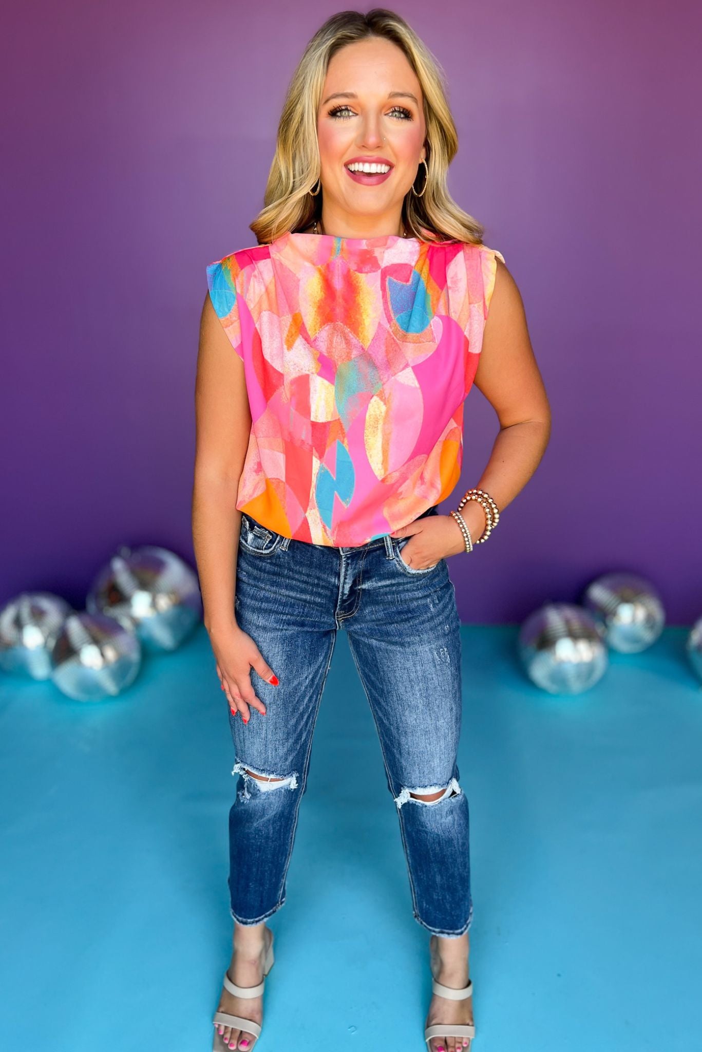 Fuchsia Multi Print High Neck Sleeveless Top, top, must have top, must have top, must have style, summer style, summer fashion, elevated style, elevated top, mom style, shop style your senses by mallory fitzsimmons, ssys by mallory fitzsimmons