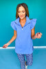 SSYS Cornflower Ruffle Shoulder Quarter Zip Collared Tunic