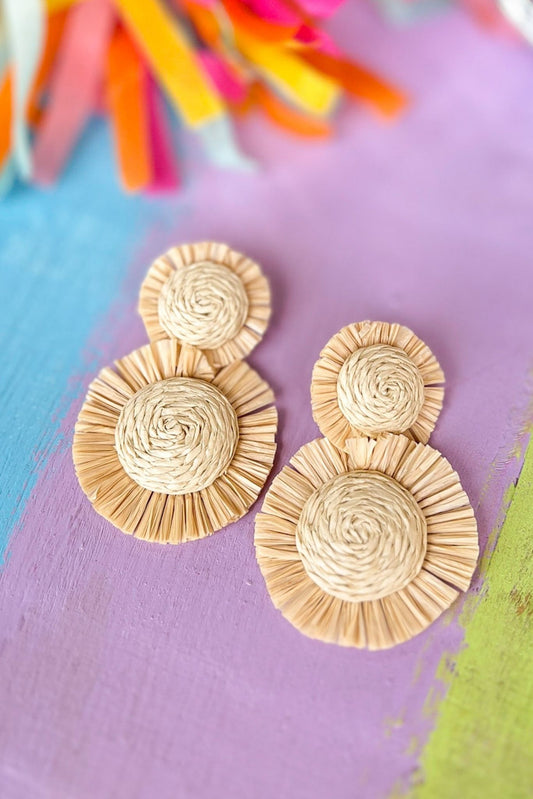  Tan Swirl Raffia Double Round Link Dangle Earrings, Accessory, Earrings, Shop Style Your Senses by Mallory Fitzsimmons