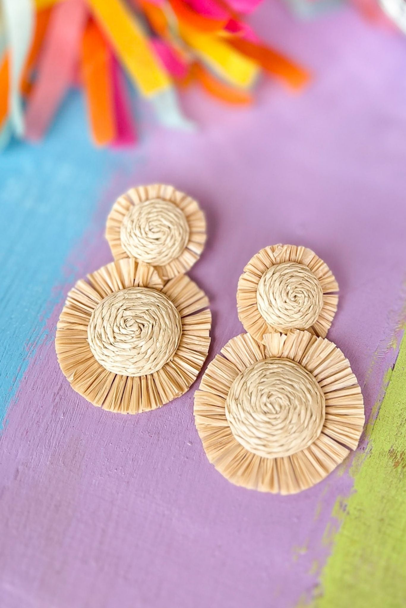  Tan Swirl Raffia Double Round Link Dangle Earrings, Accessory, Earrings, Shop Style Your Senses by Mallory Fitzsimmons