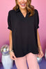 Black Collared V Neck Short Sleeve Top, must have top, must have style, brunch style, summer style, spring fashion, elevated style, elevated top, mom style, shop style your senses by mallory fitzsimmons, ssys by mallory fitzsimmons