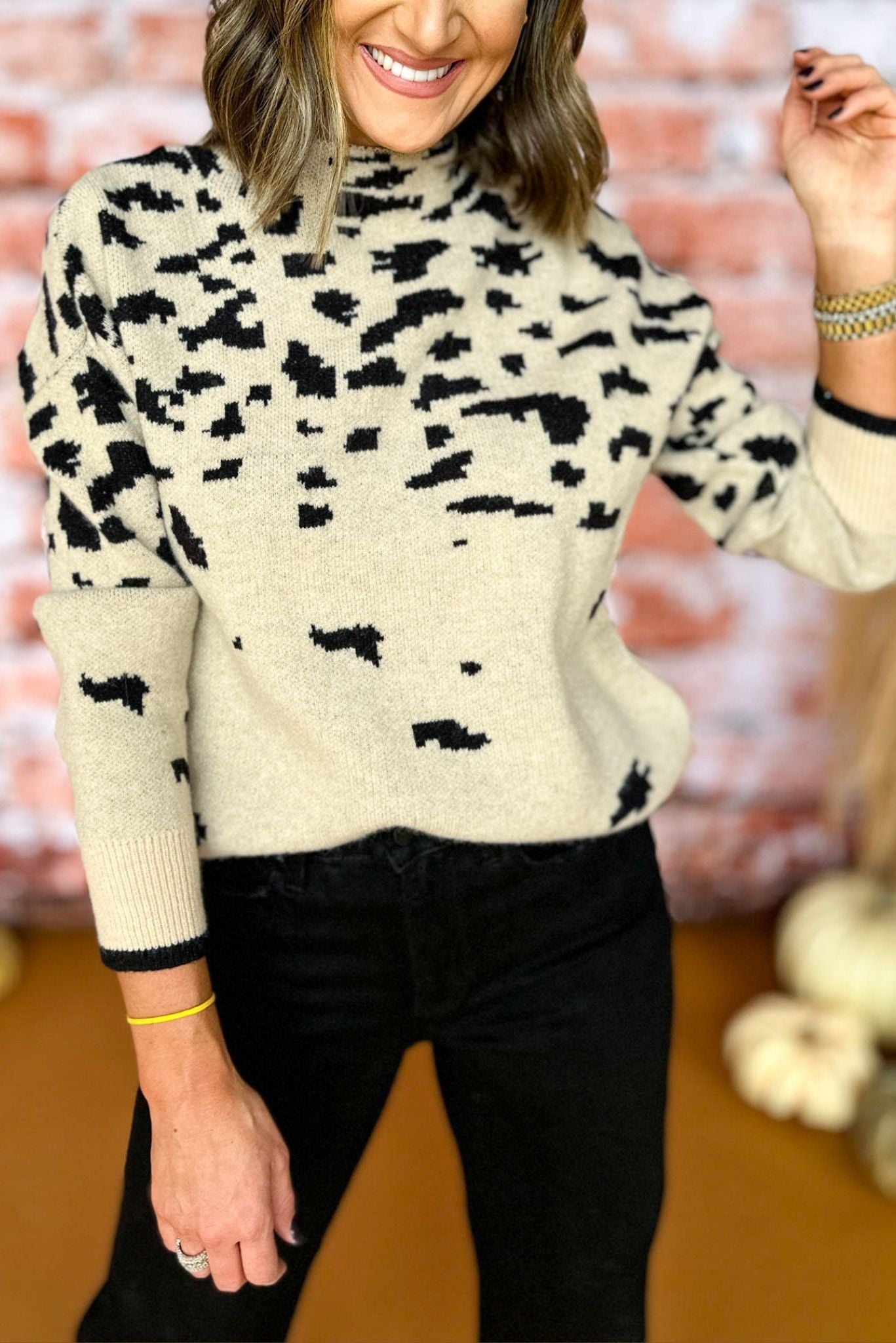 Cream Abstract Printed Mock Neck Long Sleeve Sweater, must have top, must have style, must have fall, fall collection, fall fashion, elevated style, elevated top, mom style, fall style, shop style your senses by mallory fitzsimmons