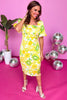 Green Floral Printed Square Neck Satin Puff Short Sleeve Dress *FINAL SALE*