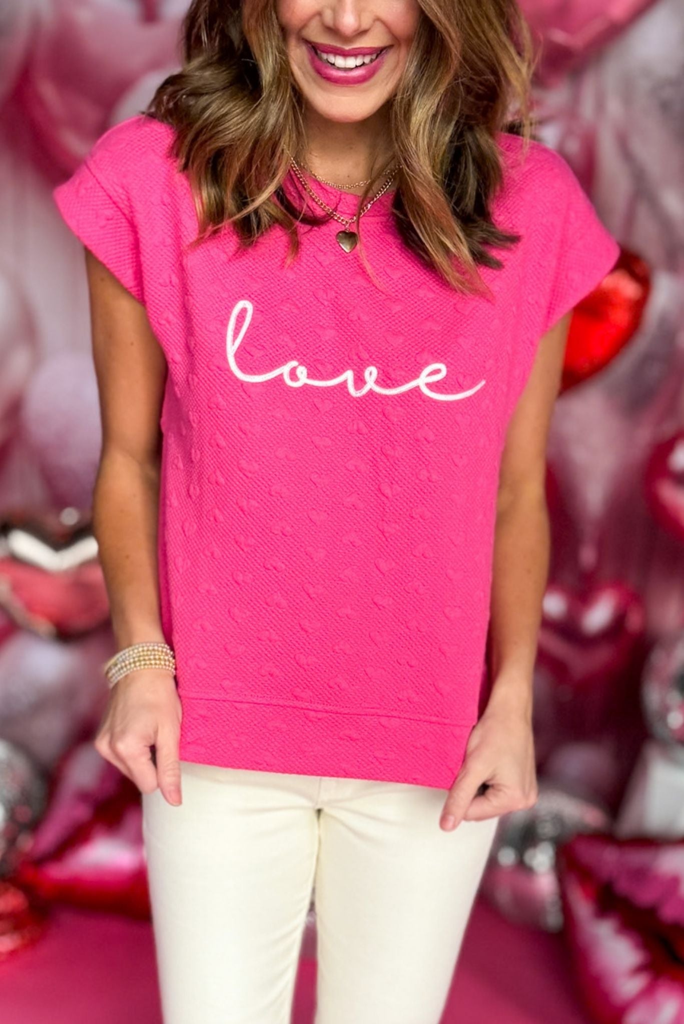 Pink Heart Love Cap Sleeve Sweater Top, must have top, must have style, valentines style, spring fashion, elevated style, elevated top, mom style, date night top, shop style your senses by mallory fitzsimmons