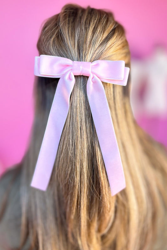 Pink Double Velvet Long Tail Bow, accessory, bow, velvet bow, must have bow, shop style your senses by mallory fitzsimmons