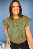Olive Contrast Ribbon Bow Ruffle Sleeve Top, top, sleeveless top, ruffle sleeve top, short ruffle sleeve top, olive top, olive short sleeve top, olive ruffle sleeve top, bow top, olive bow top, must have top, elevated top, elevated style, summer top, summer style, Shop Style Your Senses by Mallory Fitzsimmons, SSYS by Mallory Fitzsimmons