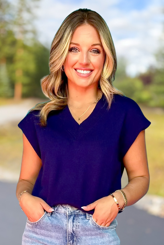 SSYS Amy V Neck Sleeveless Sweater In Navy