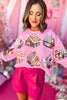  Queen Of Sparkles Pink Gingerbread House Sweatshirt,  queen of sparkles, holiday sweatshirt, glam holiday, sparkly holiday, must have holiday, must have sweatshirt, must have sparkle, elevated sweatshirt, mom style, shop style your senses by mallory fitzsimmons