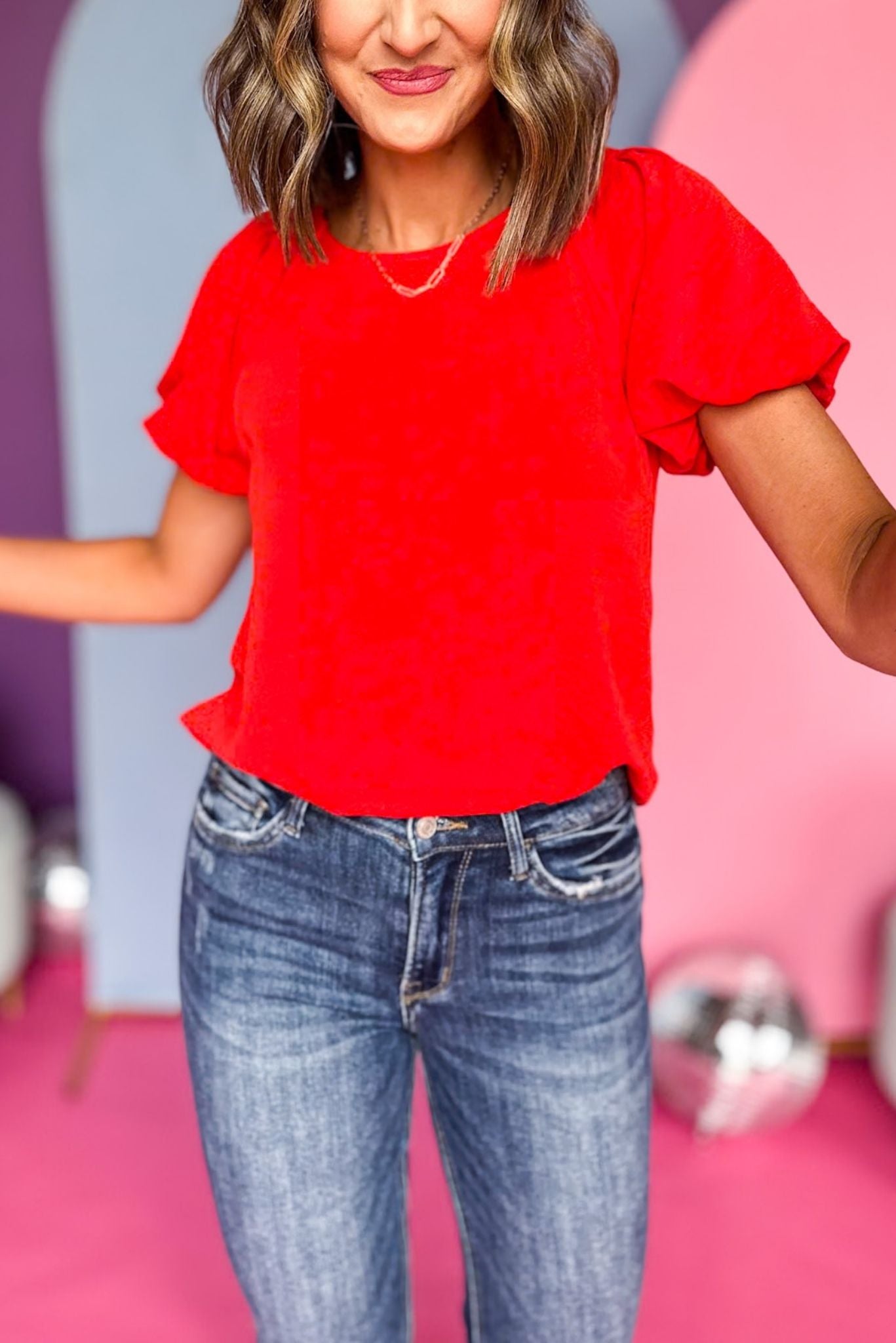 Red Puffed Short Sleeve Top, puff sleeve top, must have top, must have style, office style, spring fashion, elevated style, elevated top, mom style, work top, shop style your senses by mallory fitzsimmons