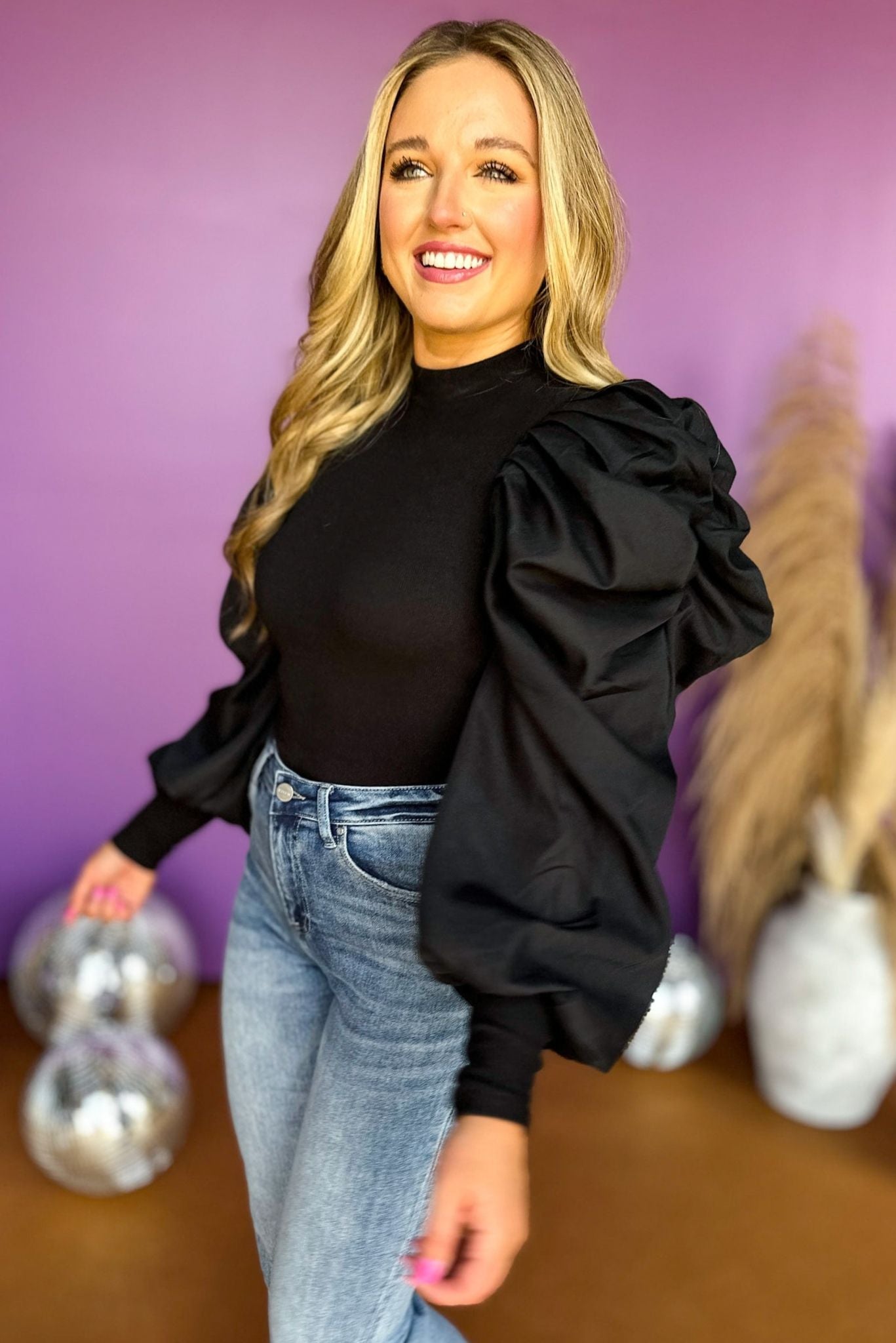 Black Long Puff Sleeve Top, must have top, must have sleeves, must have fall, fall top, fall style, elevated style, mom style chic style, shop style your senses by mallory fitzsimmons