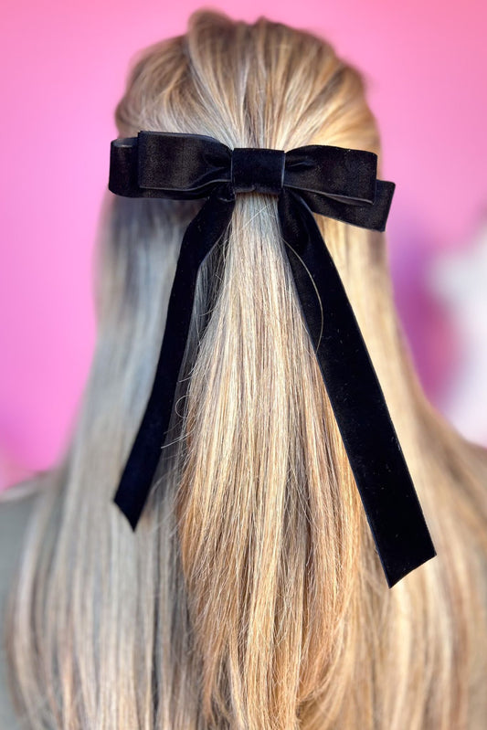 Black Double Velvet Long Tail Bow, accessory, bow, velvet bow, must have bow, shop style your senses by mallory fitzsimmons