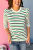 Green Navy Striped Shirred Shoulder Knit Top, must have top, must have style, office style, spring fashion, elevated style, elevated top, mom style, work top, shop style your senses by mallory fitzsimmons