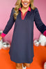 SSYS Navy Scuba Puff Long Sleeve Collared Active Dress,  ssys the label, athleisure, elevated athleisure, must have dress, athletic dress, bright dress, athletic style, mom style, shop style your senses by mallory fitzsimmons, ssys by mallory fitzsimmons