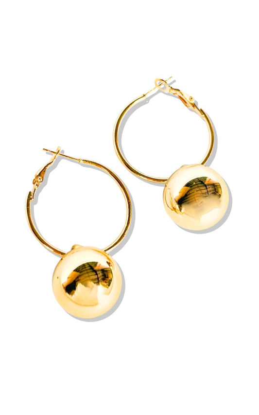 Gold Hoop Ball Pendant Earrings