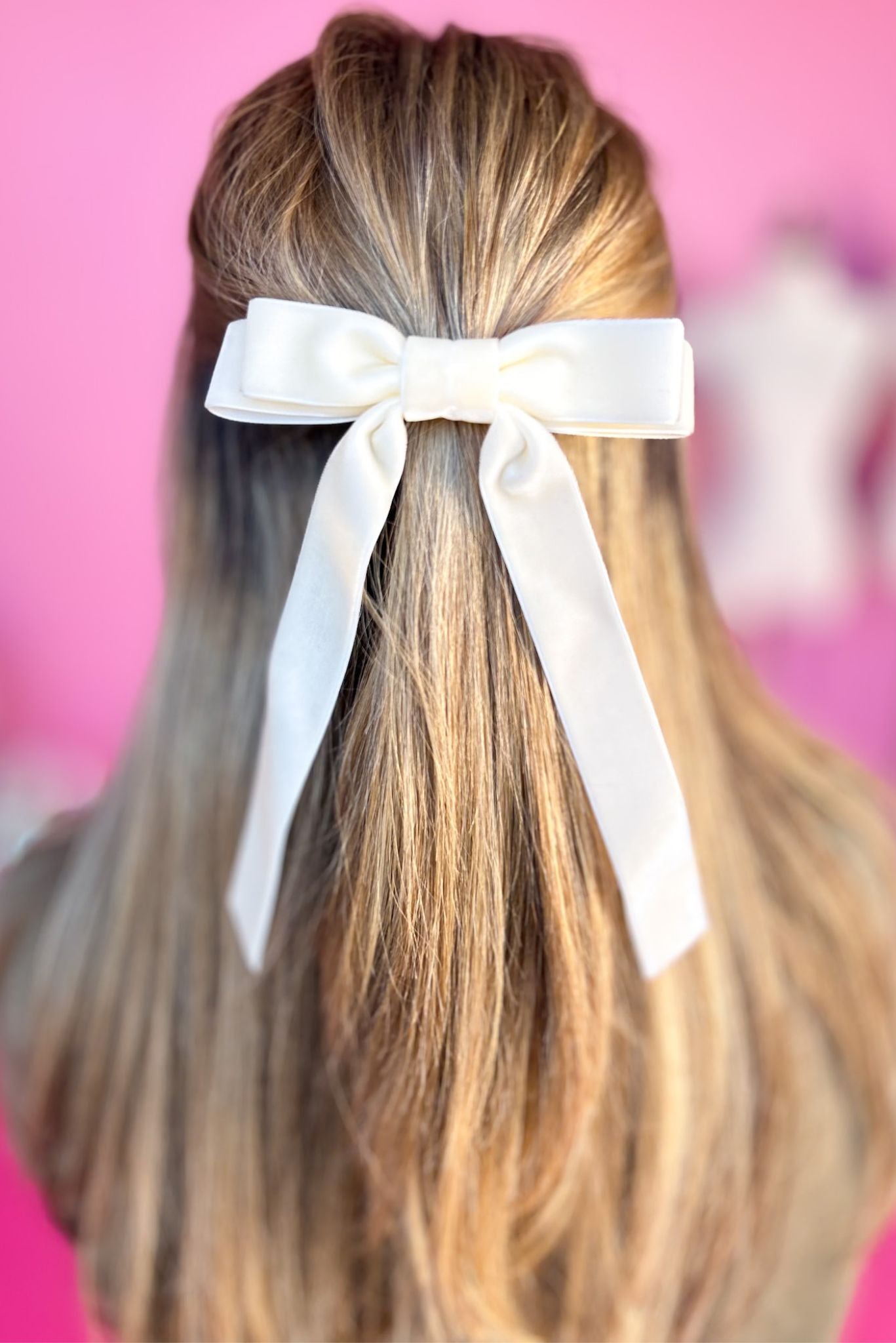 Ivory Double Velvet Long Tail Bow, accessory, bow, velvet bow, must have bow, shop style your senses by mallory fitzsimmons