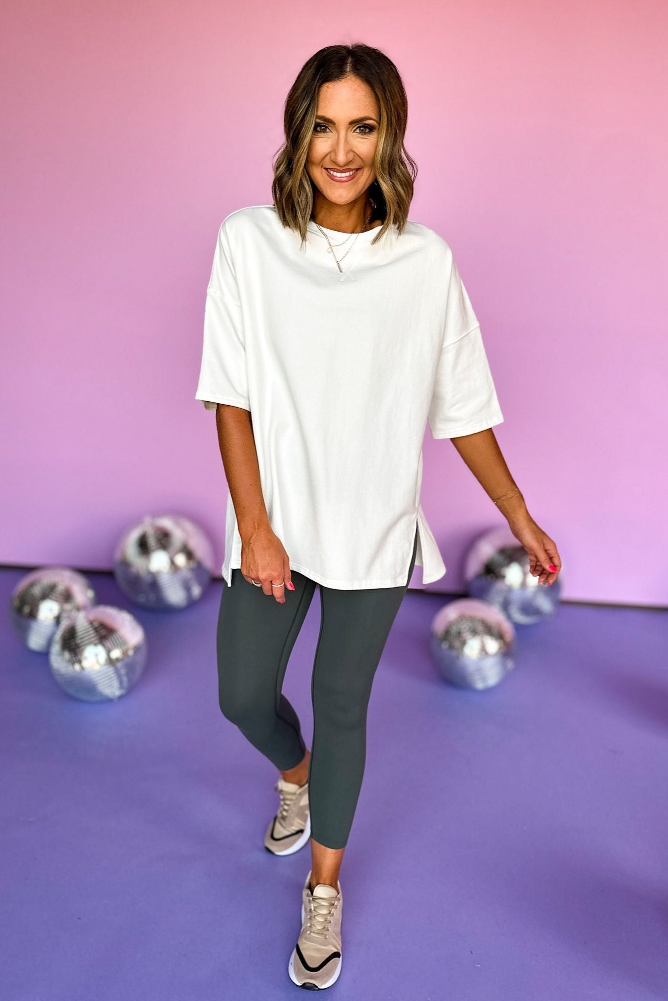 SSYS Ivory Longline Short Sleeve Side Slit Top, athleisure, short sleeve top, elevated style, shop style your senses by mallory fitzsimmons