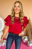 Red Ruffled Short Sleeve Top, elevated top, elevated style, must have top, must have style, must have fall, fall fashion, fall top, fall family photos, mom style, shop style your senses by mallory fitzsimmons