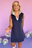 SSYS Navy Scuba Polo Collared Active Dress, ruffle sleeve, v neck, easy fit, summer dress, must have, shop style your senses by mallory fitzsimmons