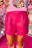 Magenta Faux Leather Pocketed Shorts, must have shorts, must have style, faux leather shorts, elevated style, elevated faux leather, holiday shorts, mom style, shop style your senses by mallory fitzsimmons