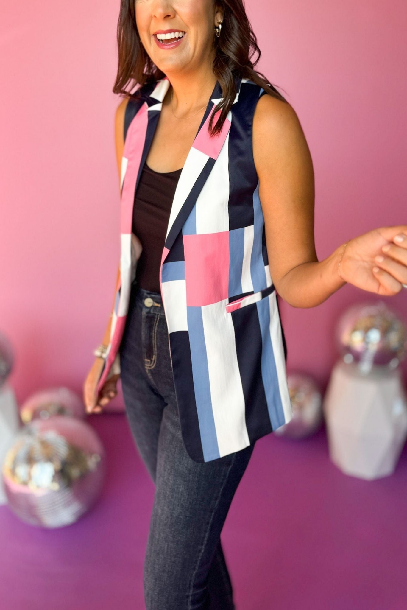 Coral Multi Abstract Printed Colorblock Blazer Vest, must have vest, must have style, elevated style, elevated vest, fall style, fall fashion, fall vest, vest, mom style, shop style your senses by mallory fitzsimmons