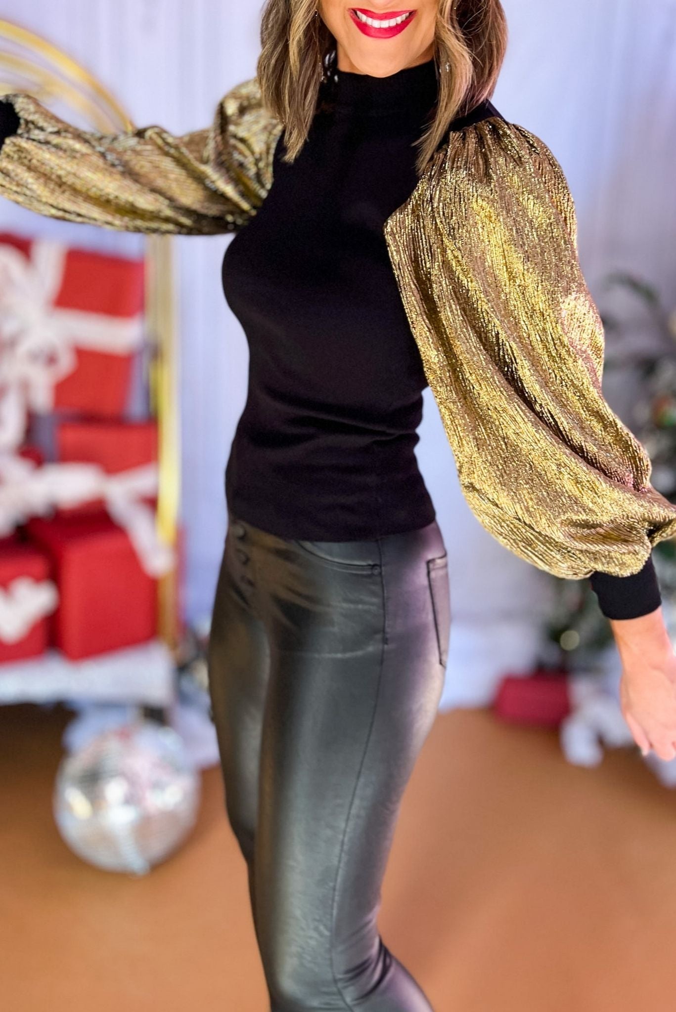 Black Mock Neck Contrast Long Sleeve Sweater, must have top, must have style, elevated top, elevated style, holiday style, holiday fashion, elevated holiday, holiday collection, affordable fashion, mom style, shop style your senses by mallory fitzsimmons