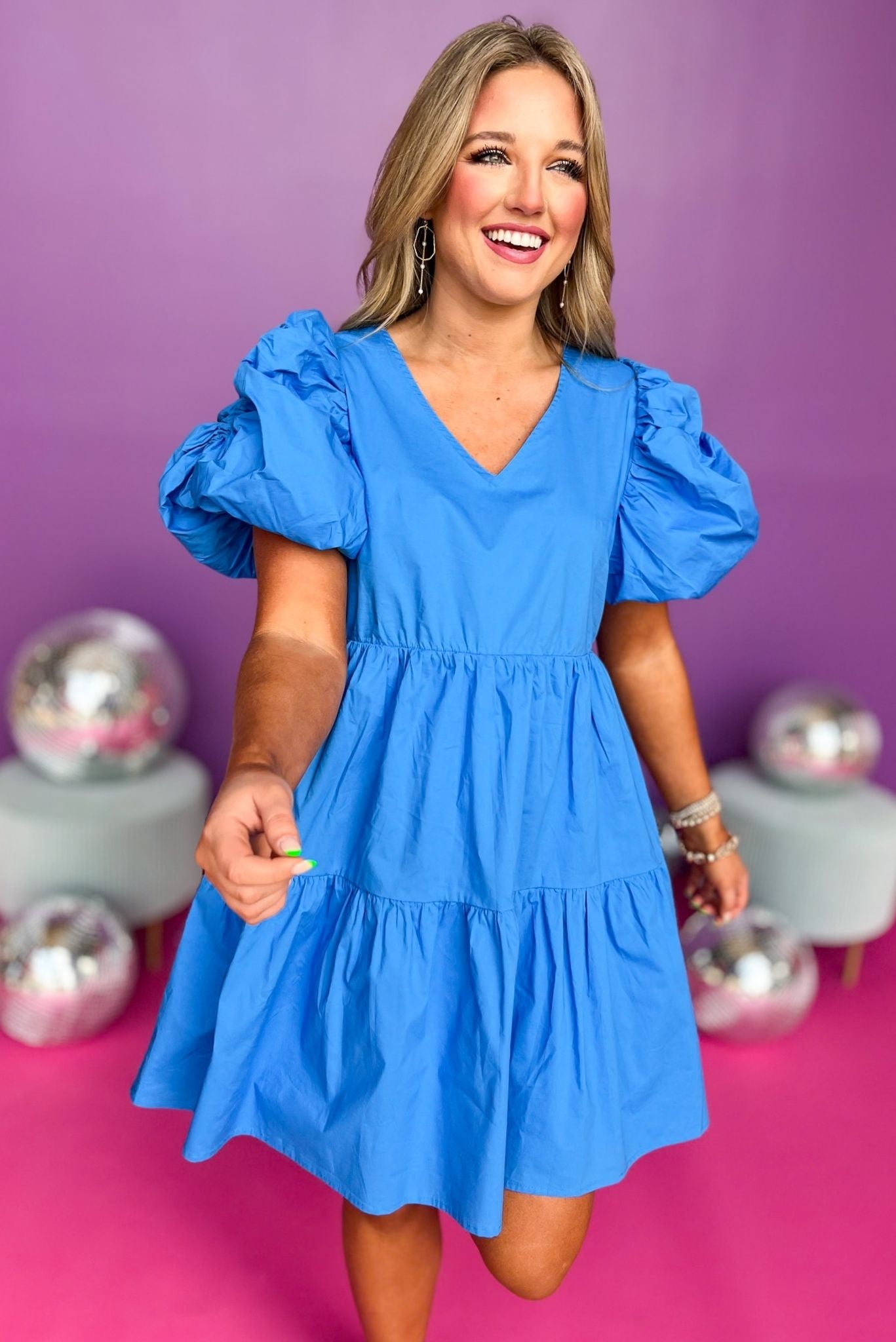 Royal V Neck Short Puff Sleeve Tiered Dress, puff sleeve dress, must have dress, must have style, weekend style, spring fashion, elevated style, elevated style, mom style, shop style your senses by mallory fitzsimmons, ssys by mallory fitzsimmons  Edit alt text