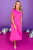 Fuchsia One Shoulder Cut Out Midi Dress, date night dress, elevated dress, cocktail dress, cocktail attire, elevated attire, mom style, fancy style, ssys by mallory fitzsimmons, shop style your senses by mallory fitzsimmons