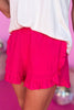 hot pink Linen Ruffle Hem Elastic Waist Shorts, linen, ruffle detail, summer shorts, new arrival, lightweight, shop style your senses by mallory fitzsimmons