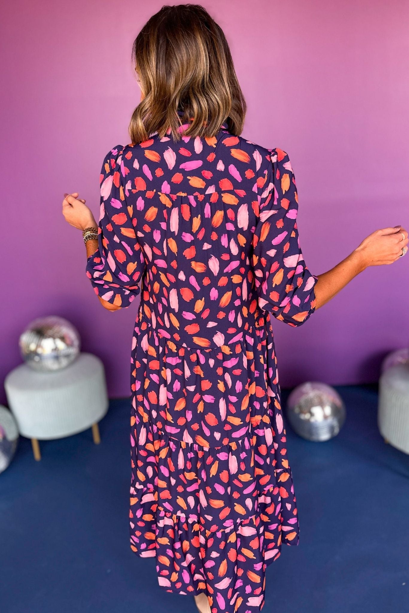SSYS The Emery Dress In Navy Brush Print, SSYS the label, ssys dress, must have dress, must have print, must have style, elevated style, elevated dress, mom style, shop style your senses by mallory fitzsimmons