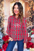 SSYS Serena Plaid Puff Smocked Long Sleeve Button Down Top In Red