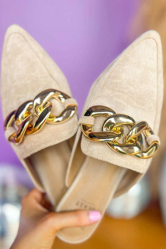 Taupe Gold Chain Link Mules *FINAL SALE*