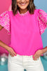 Pink Embroidered Frill Neck Ruffle Sleeve Top, embroidered top, bright top, must have top, must have style, brunch style, summer style, spring fashion, elevated style, elevated top, mom style, shop style your senses by mallory fitzsimmons, ssys by mallory fitzsimmons