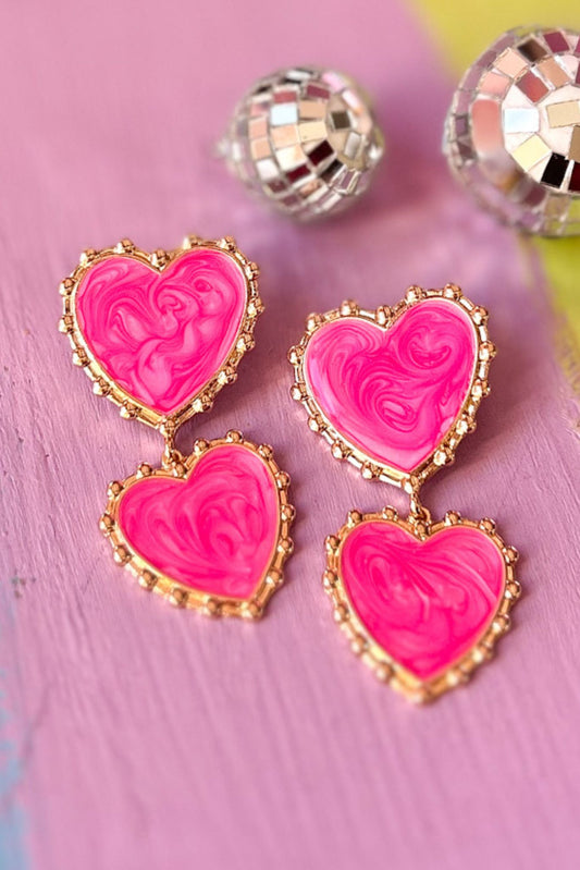 Hot Pink Resin Heart Dangle Earrings, accessory, earrings, must have earrings, shop style your senses by mallory fitzsimmons