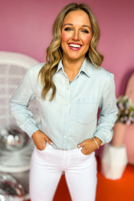  Denim Wash Classic Collared Button Down Top, must have top, must have style, office style, spring fashion, elevated style, elevated top, mom style, work top, shop style your senses by mallory fitzsimmons