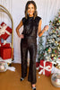 Black Sequin Flare Leg Pants, must have pants, must have style, elevated pants, elevated style, holiday style, holiday fashion, elevated holiday, holiday collection, affordable fashion, mom style, shop style your senses by mallory fitzsimmons
