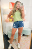 Medium Wash High Rise Distressed Frayed Split Hem Denim Shorts *FINAL SALE*