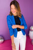 Blue Long Sleeve Open Blazer Jacket, Saturday steal, blazer, must have blazer, must have jacket, spring style, spring fashion, elevated style, layering piece, mom style, shop style your senses by Mallory Fitzsimmons, says by Mallory Fitzsimmons  Edit alt text