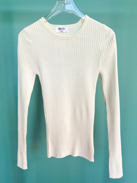 Cream Ribbed Long Sleeve Knit Top *FINAL SALE*