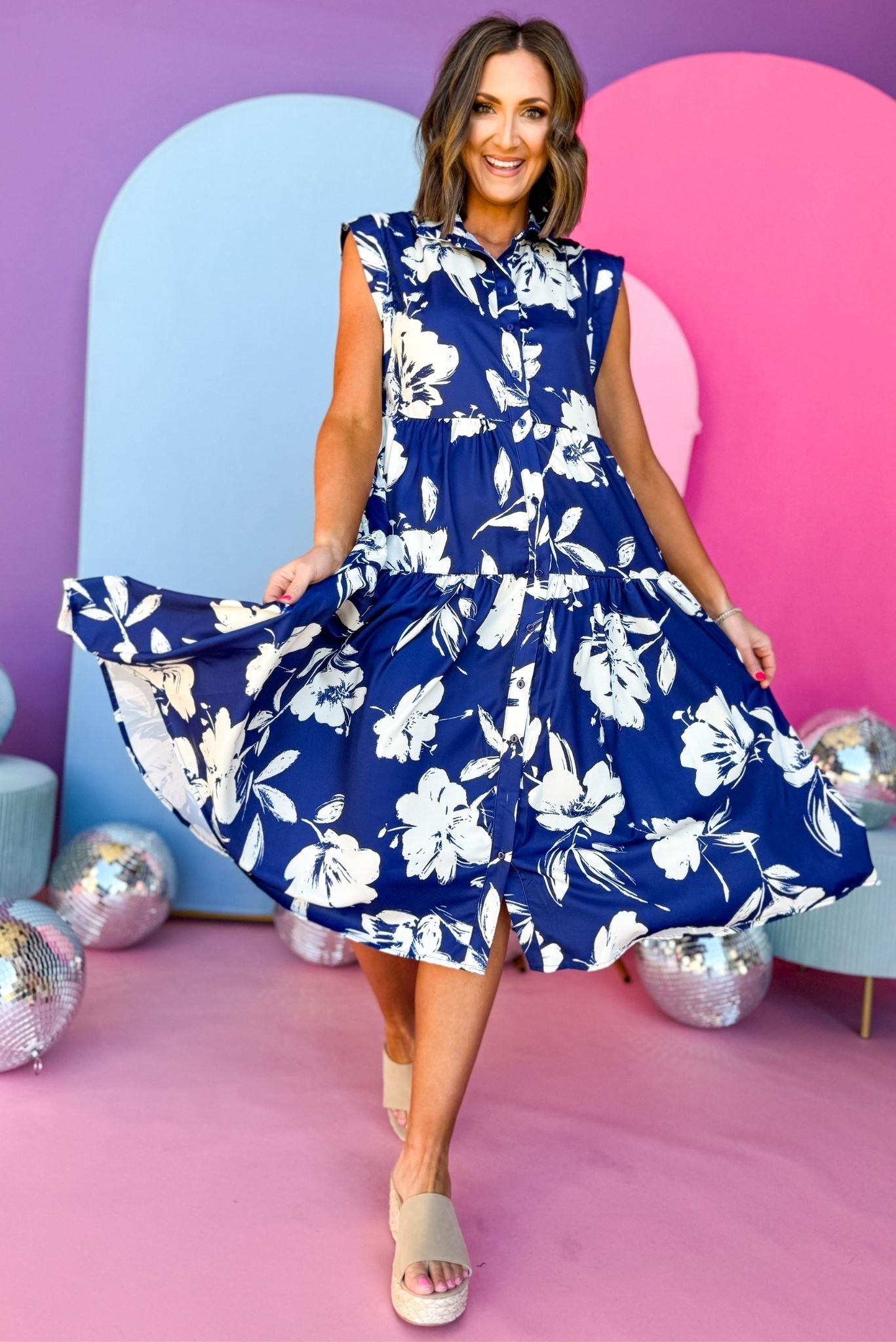 Blue Floral Print Collared Cap Sleeve Maxi Dress, must have dress, must have style, brunch style, spring fashion, elevated style, elevated dress, mom style, shop style your senses by mallory fitzsimmons, ssys by mallory fitzsimmons