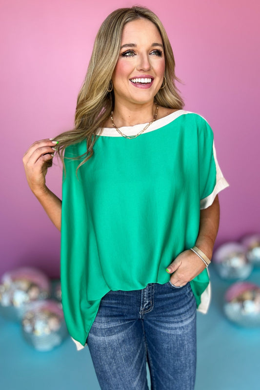 Green Contrast Band Boat Neck Top, date night top, must have top, must have style, summer style, spring fashion, elevated style, elevated top, mom style, shop style your senses by mallory fitzsimmons, ssys by mallory fitzsimmons