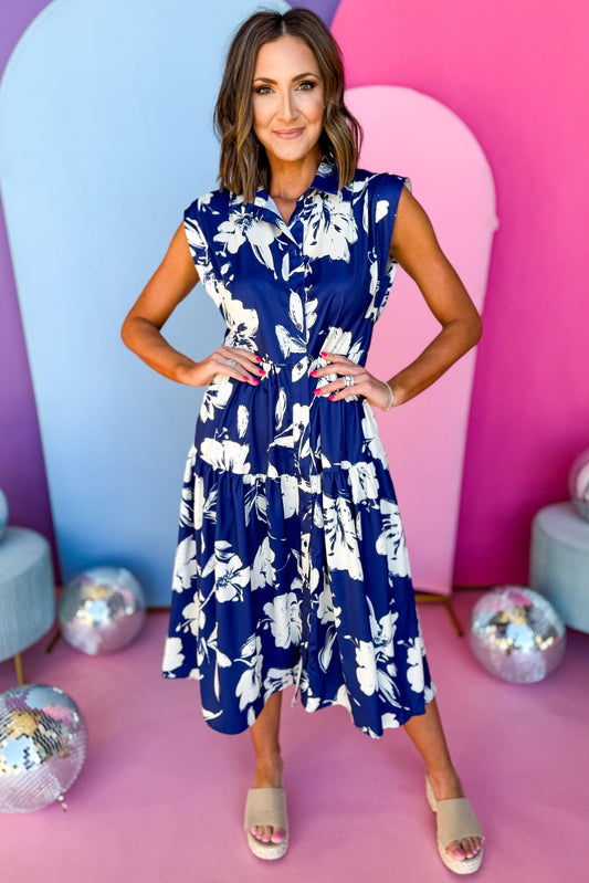  Blue Floral Print Collared Cap Sleeve Maxi Dress, must have dress, must have style, brunch style, spring fashion, elevated style, elevated dress, mom style, shop style your senses by mallory fitzsimmons, ssys by mallory fitzsimmons