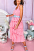 Pink Gingham Sleeveless Smocked Bodice Multi Ruffle Skirt Midi Dress, Gingham dress, spring dress, church dress, midi dress, spring style, church style, elevated style, mom style, shop style your senses by mallory fitzsimmons, ssys by mallory fitzsimmons