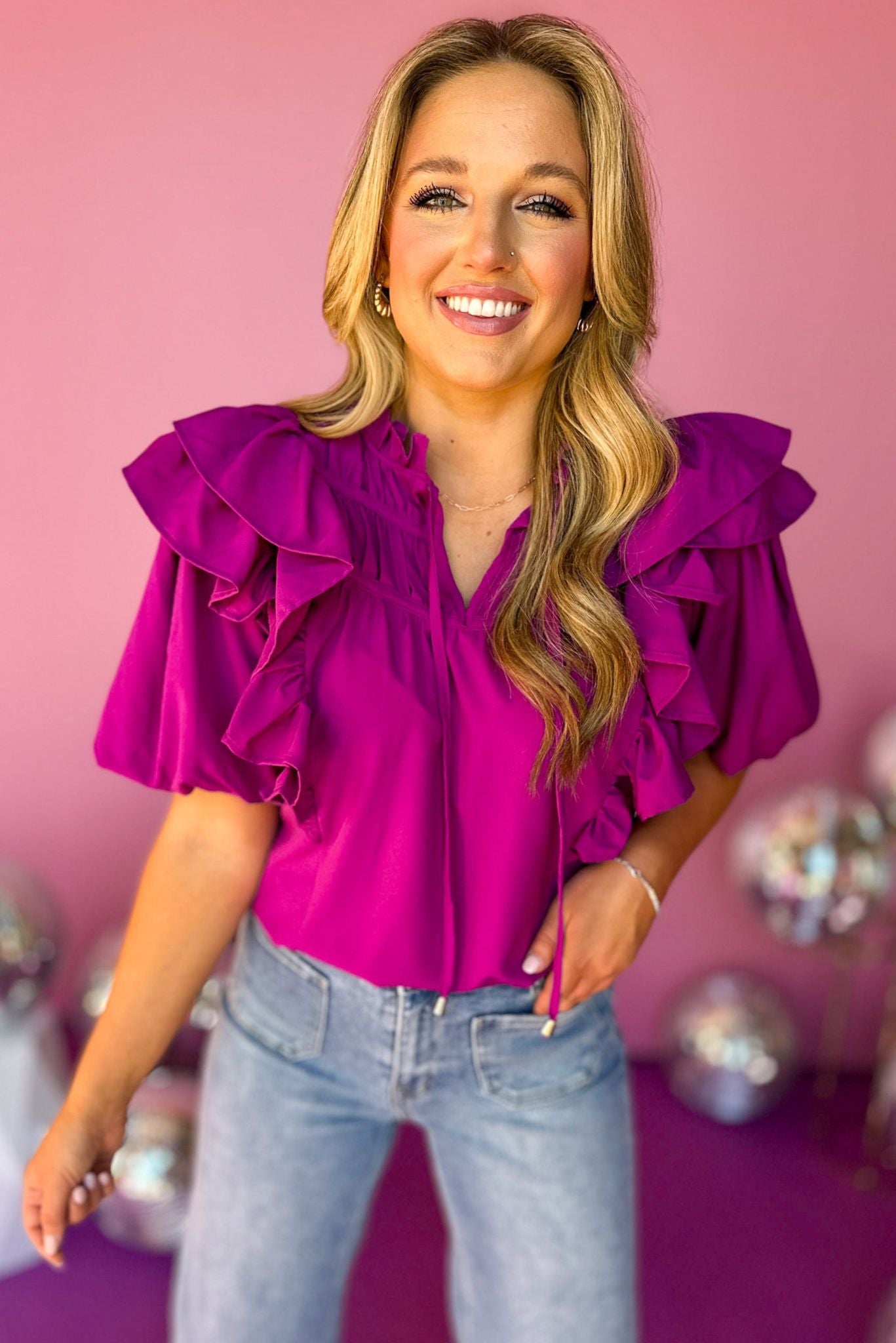 Fuchsia ruffle top on sale