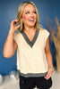 Taupe V Neck Contrast Time Sleeveless Vest Top, top, vest top, sleeveless vest top, sleeveless top, v neck contrast top, must have top, elevated top, elevated style, summer top, summer style, Shop Style Your Senses by Mallory Fitzsimmons, SSYS by Mallory Fitzsimmons