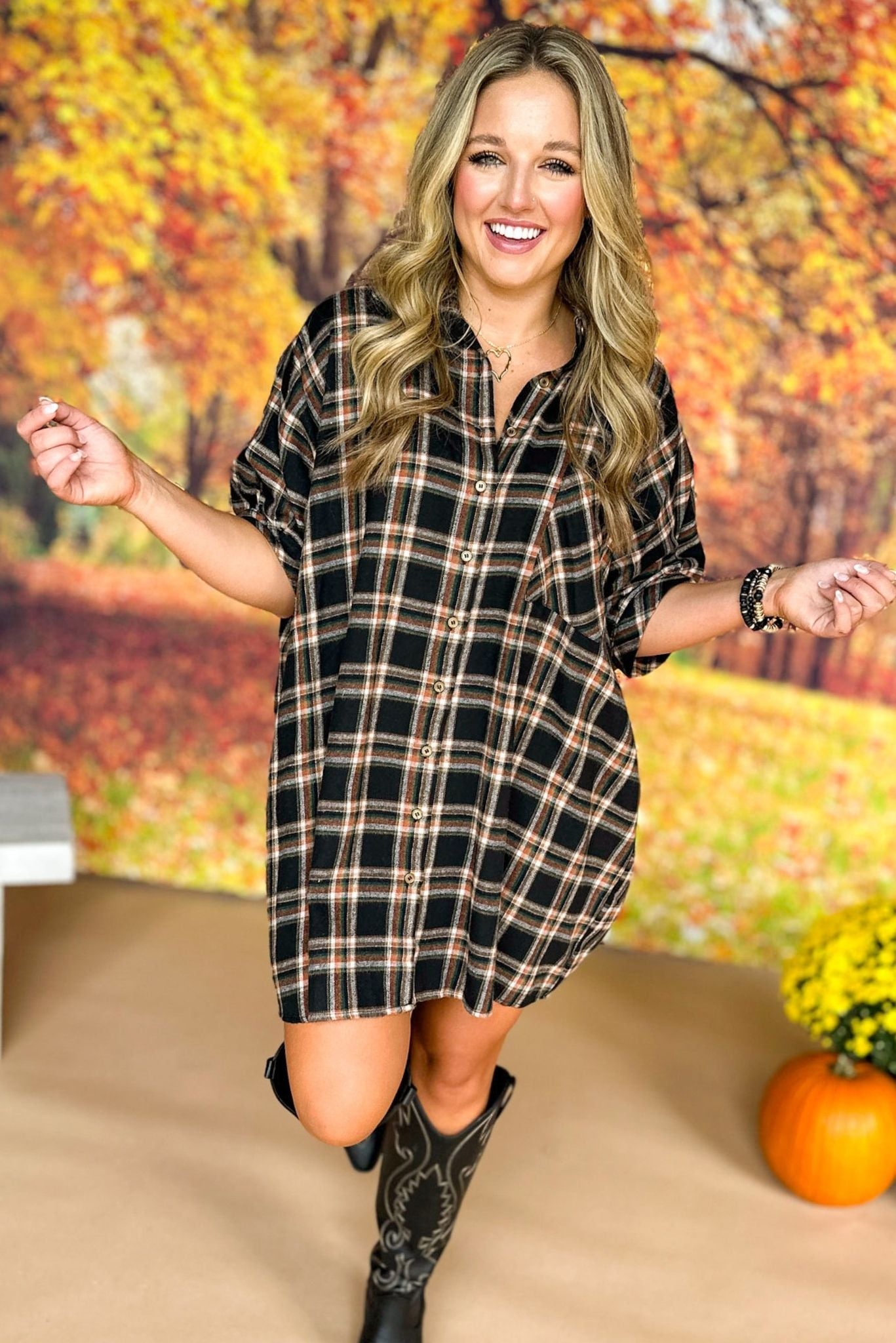 Black Plaid Button Front Flannel Dress, must have dress, must have style, fall style, fall fashion, elevated style, elevated dress, mom style, fall collection, fall dress, shop style your senses by mallory fitzsimmons