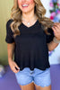 Black Drop Shoulder V Neck Short Sleeve Knit Top *FINAL SALE*, Saturday steals, must have top, knit top, elevated top, everyday top, mom style, casual style, v neck top, easy style, summer style, summer top, shop style your senses by Mallory Fitzsimmons, ssys by Mallory Fitzsimmons  Edit alt text