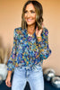 Navy Floral Printed Chiffon Tie Neck Long Sleeve Top, elevated top, elevaed style, must have top, must have style, fall top, printed top, mom style, fall fashion, shop style your senses by mallory fitzsimmons