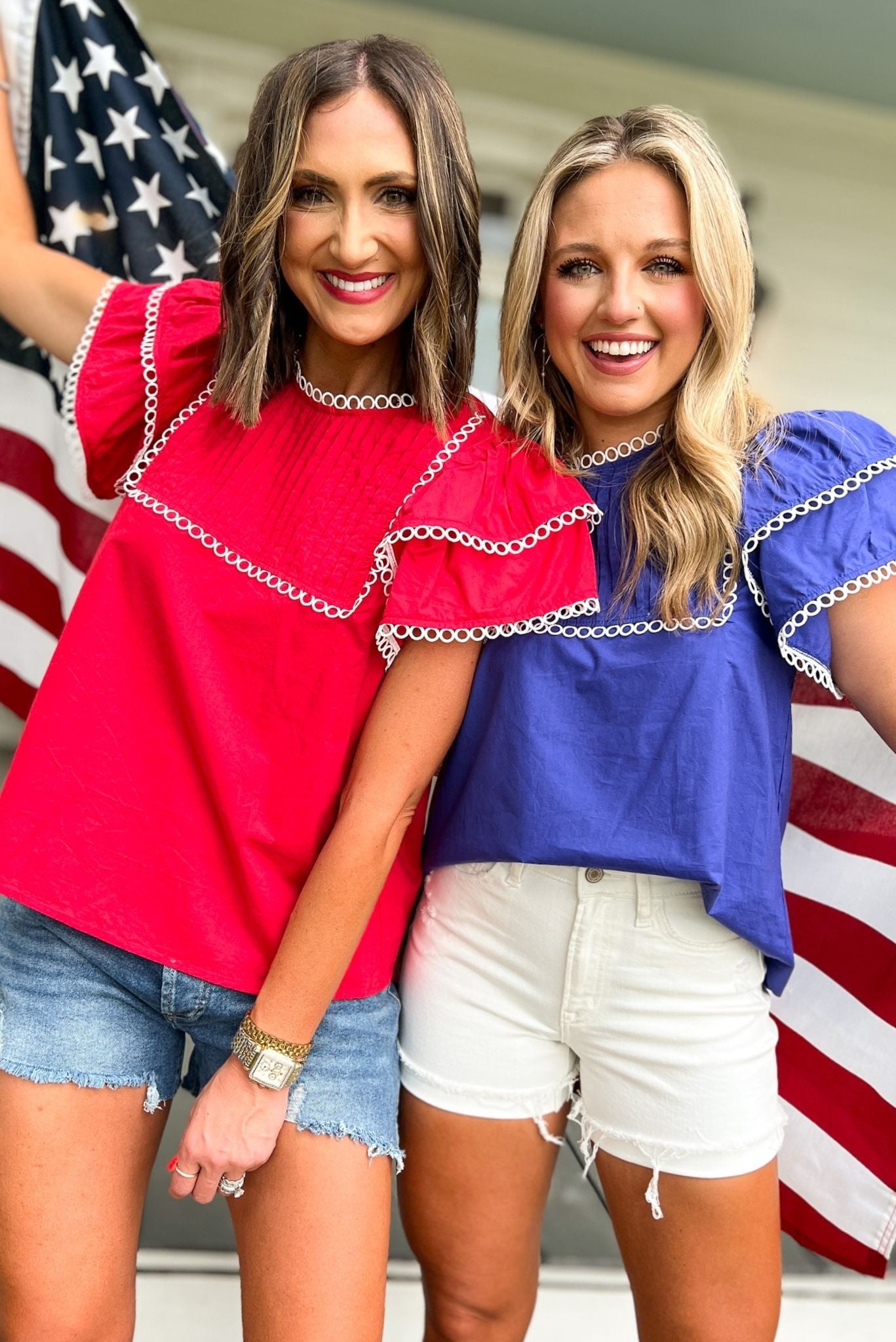 SSYS The Lyla Lace Trim Top In Blue, ssys top, ssys the label, elevated top, must have top, Fourth of July collection, must have style, mom style, summer style, shop style your senses by MALLORY FITZSIMMONS, ssys by MALLORY FITZSIMMONS